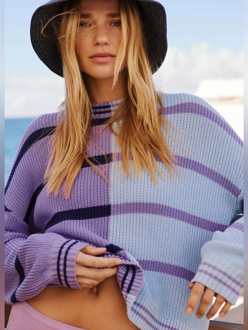 Anthropologie Contrast Stripe 100% Cotton Crew-Neck Sweater